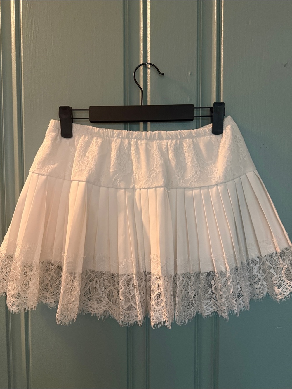 White lace mini skirt with shorts, great under a baggy tee